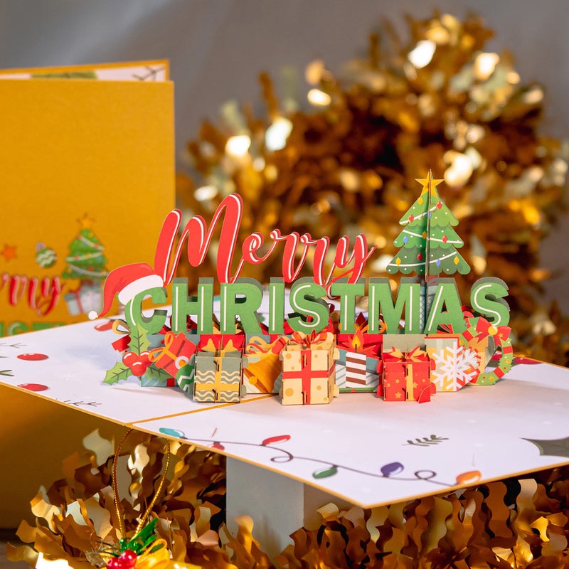 Paper Love Pop Up Christmas Card, 3D Merry Christmas, for Christmas or Holidays, 5" x 7" Cover - Includes Envelope and Removable Note Tag - Image 3